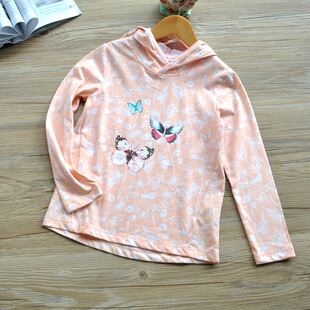 女童卫衣2026春秋新款蝴蝶小中大童女宝修身连帽薄款印花套头上衣