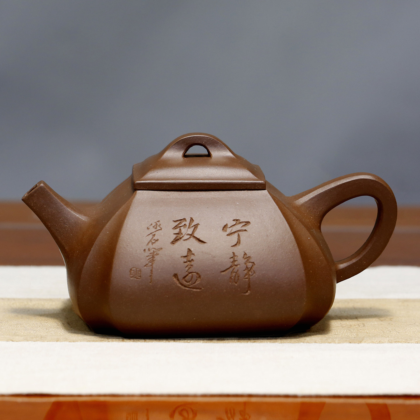 四方抽角原矿珍藏紫泥大师孔祥生全手工正宗宜兴紫砂壶双面刻绘