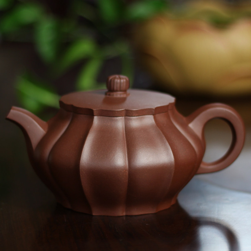 菱花壶研高贾益芳原矿珍藏紫泥全手工宜兴精品收藏紫砂茶壶430cc