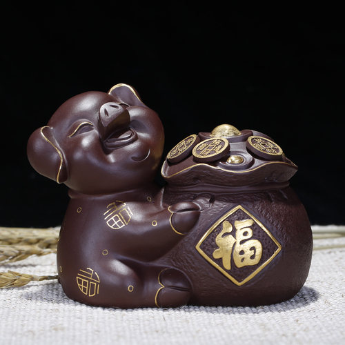 金猪纳福 茶宠 原矿紫泥 宜兴紫砂雕塑 做工精致高档茶宠摆件 - 封面