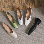 43码 国风古韵新中式 方印花头奶奶鞋 羊皮33 女低跟浅口软底单鞋 皮