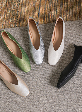 羊皮33-43码国风古韵新中式方印花头奶奶鞋女低跟浅口软底单鞋皮