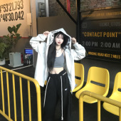 女秋冬宽松慵懒风阔腿裤 ARESO原创美式 复古字母印花假两件休闲裤