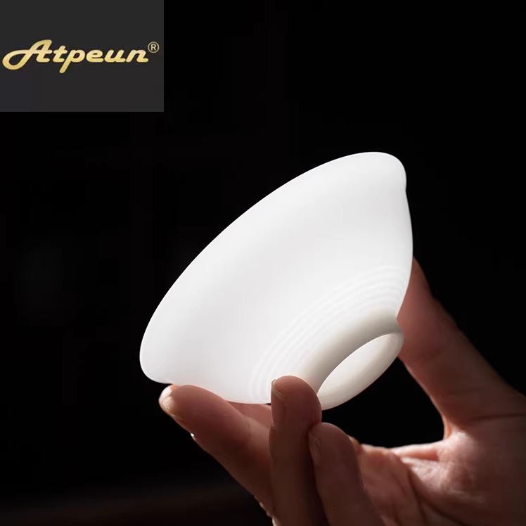 ATPEUN冰种玉瓷薄胎斗笠杯个人专用茶具主人杯素烧白瓷茶盏喝茶杯