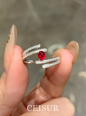 红色镂空闪钻戒指高级感轻奢气质