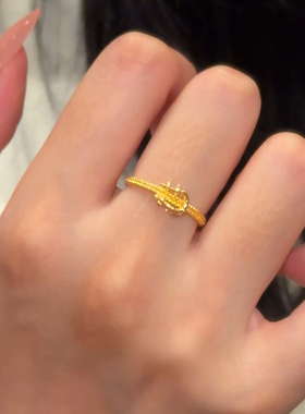 S925纯银爆闪金色小马蹄戒指轻奢