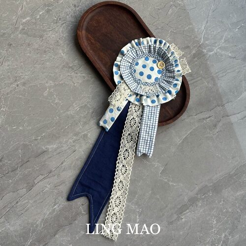 学院风布艺波点纽扣蕾丝胸花小众