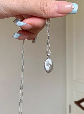 S925纯银拉丝八芒星咖啡豆项链时尚气质中古风轻奢高级感锁骨颈链