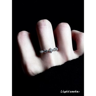 S925纯银冷淡风闪钻鸢尾花戒指韩系气质小众设计感个性食指戒指环