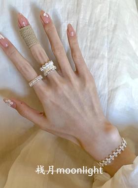 宫廷风银色蕾丝花边戒指轻奢高级