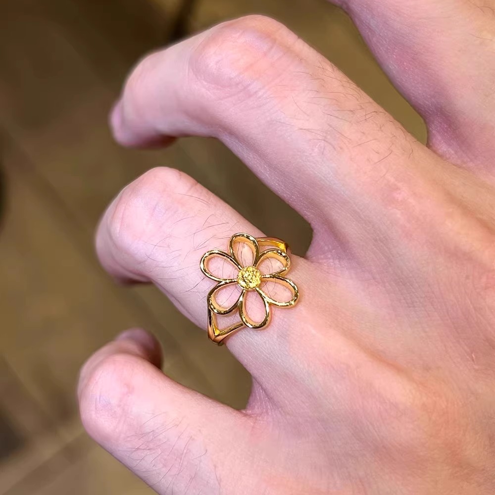 复古金色镂空花朵戒指小众高级感