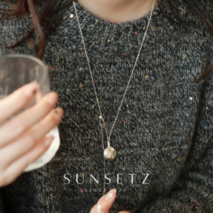 锁骨链轻奢小众设计百搭 锤纹水壶吊坠毛衣链长款 法式 哑光项链女款