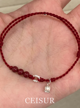 禅意铃兰红绳手链轻奢国风清冷感