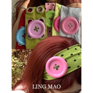 多巴胺粉色大号纽扣波点发带女2026新爆款轻奢小众时尚高级感发饰