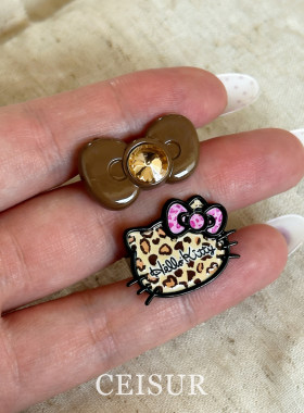 粉色豹纹kt猫蝴蝶结戒指女高级感