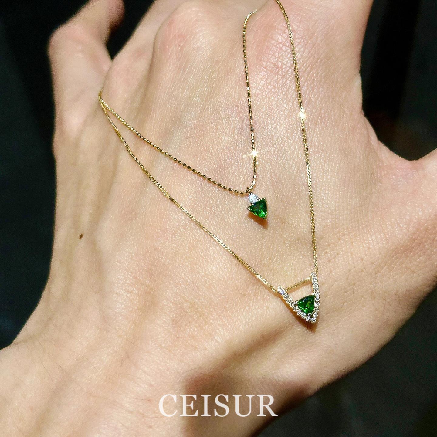 S925纯银镶钻三角玉髓项链超显白