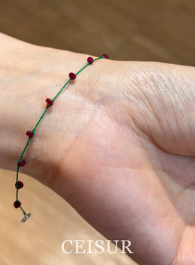 mini朱砂红碎石极细编绳手链小众