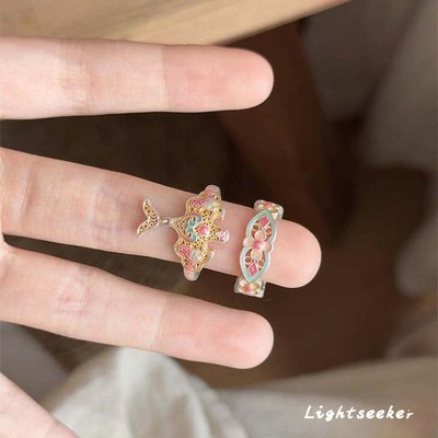 新中式仿珐琅彩色纸鸢戒指高级感