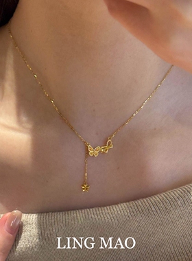 金色蝴蝶流苏项链女甜美气质轻奢