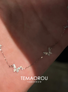 S925纯银爆闪梦幻碎光蝴蝶项链女