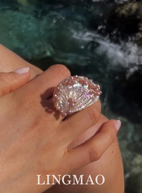 仿珍珠贝壳戒指度假风轻奢高级感