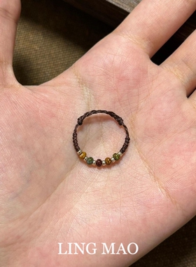 新中式彩色碎石串珠编绳戒指精致