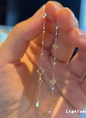 金色橄榄珠小方块手链中古不掉色