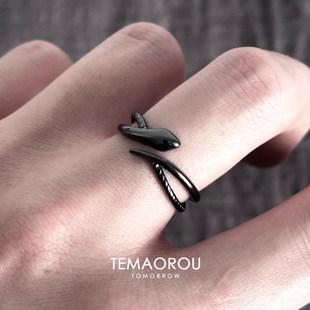 暗黑哥特风黑蛇缠绕开口戒指独特小众设计感食指戒时尚个性指环女
