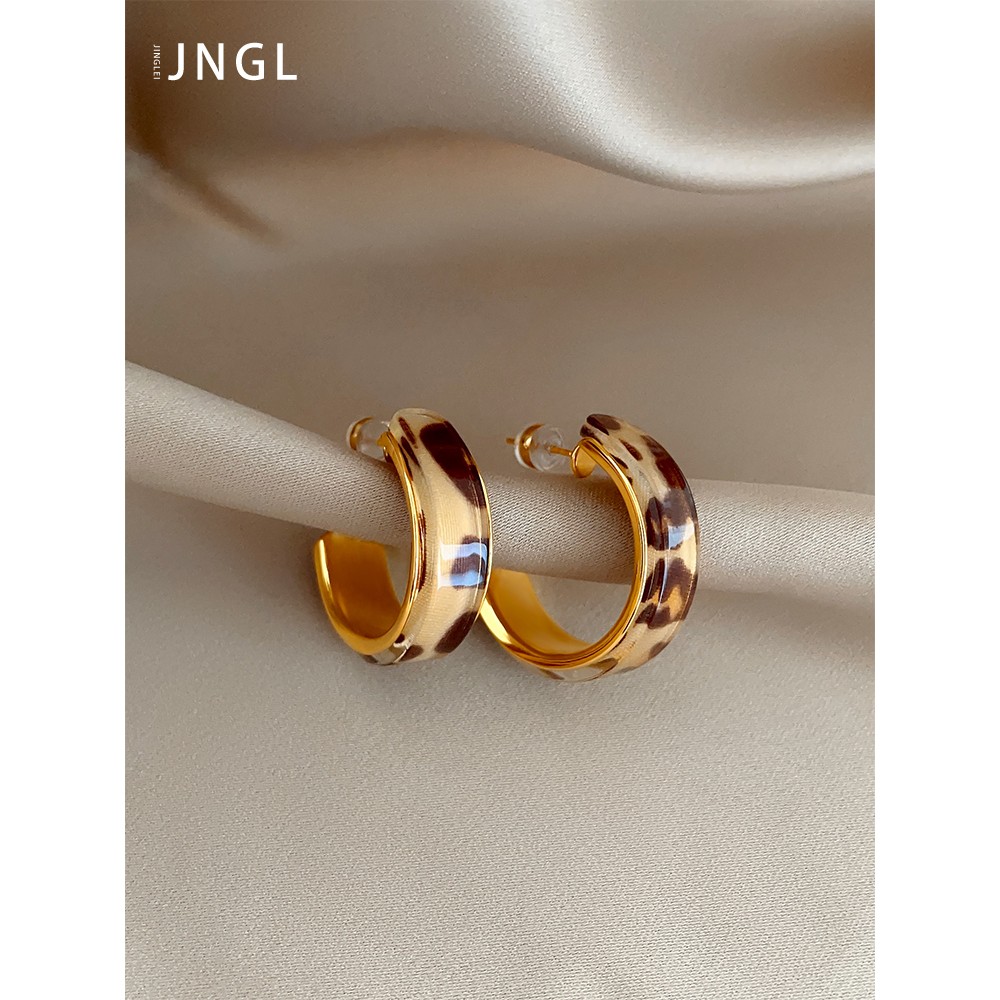 美拉德复古C型豹纹耳钉轻奢小众