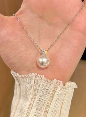 法式银色仿锆石珍珠项链独特漂亮