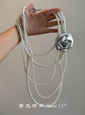 法式多层叠戴仿珍珠项链复古气质