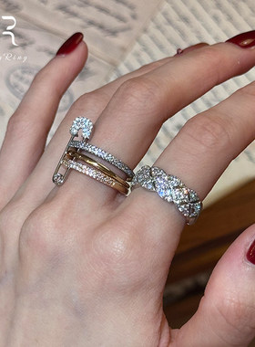 复古金银撞色闪钻戒指轻奢高级感