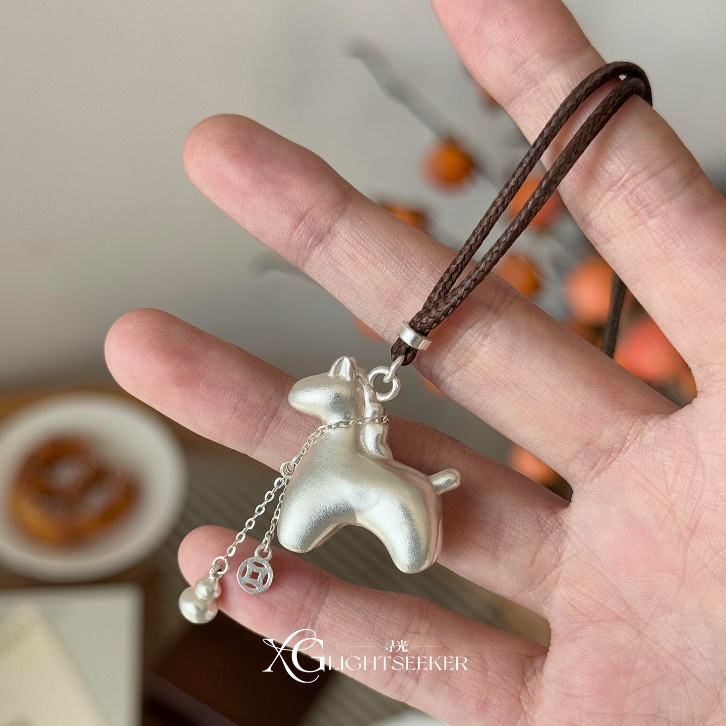 新中式银色小马驹铜钱葫芦项链女