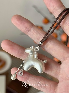 新中式银色小马驹铜钱葫芦项链女