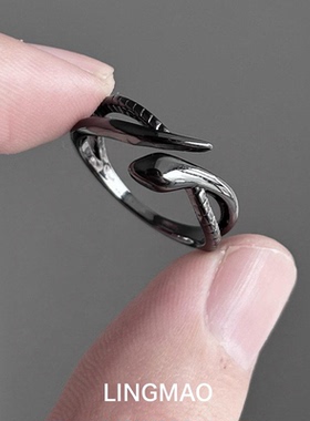 vintage黑色蛇形戒指小众高级感