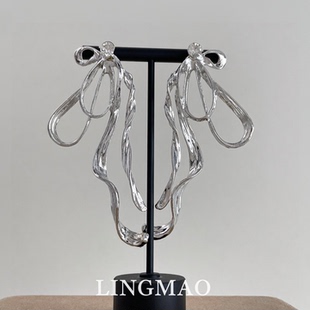 S925纯银蝴蝶结飘带流苏耳钉夸张夏日海边度假风耳饰百搭漂亮耳环