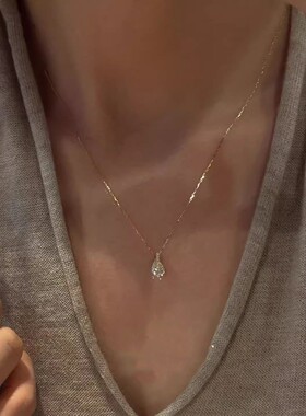 S925纯银金色水滴吊坠极细项链女