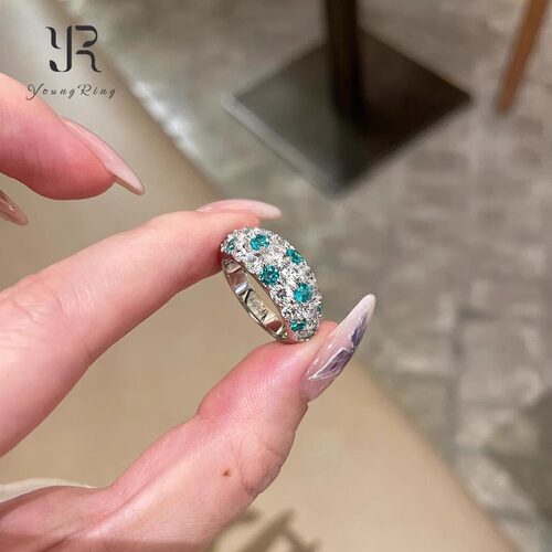 S925纯银薄荷绿锆石戒指女高级感
