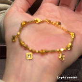 s925银四叶草手链女款 轻奢小众精致高级感串珠碎金子新款 盘缠手饰