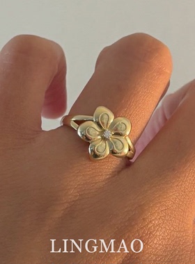 vintage金属花朵造型戒指高级感