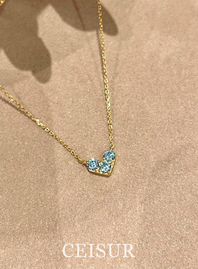 蓝色爱心吊坠项链高级感轻奢小众