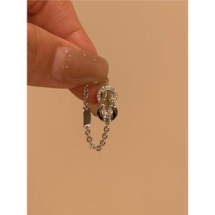 新中式中古微镶仿锆石八字扣链条戒指小众设计轻奢高级感食指戒女