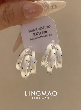 韩系精致波点三环耳钉高级感气质
