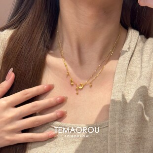 vintage中古风月牙星芒流苏项链双层叠戴小众设计高级感锁骨颈链