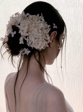 氛围感的神！复古法式绣球花头饰发簪精致百搭小众新娘氛围感发饰