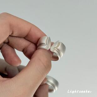 S925纯银复古磨砂雕刻蝴蝶戒指韩系冷淡风个性百搭小众高级食指戒