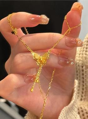 超闪金色蝴蝶吊坠流苏项链S925银