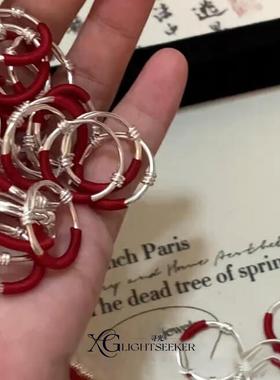 红绳缠绕推拉素圈戒指马年本命年