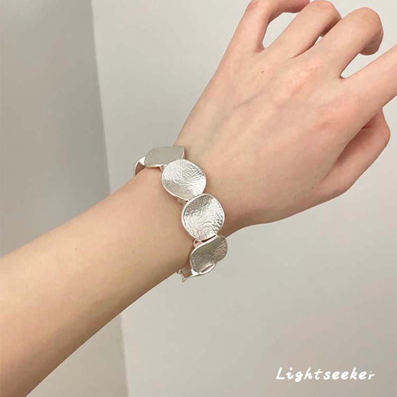 S925纯银复古风几何圆形拼接手镯