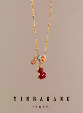 双面滴釉红色福禄葫芦项链新中式